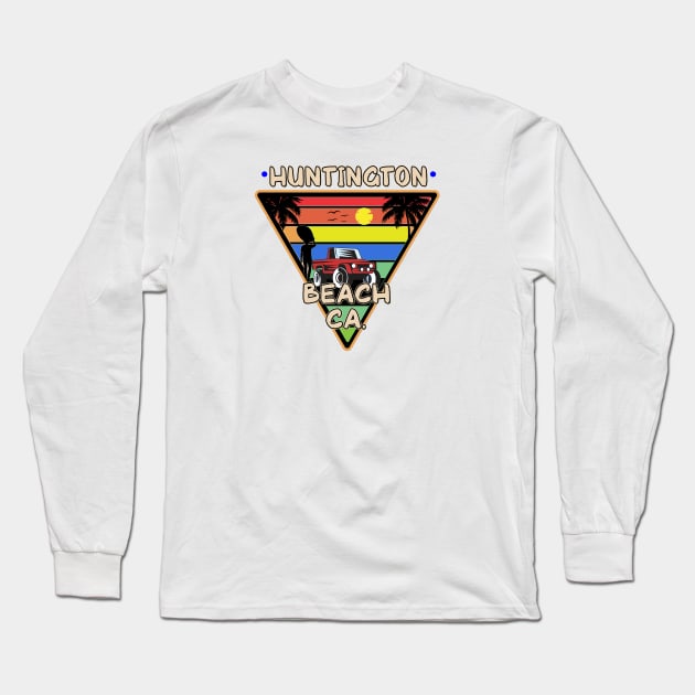 Huntington Beach California 80's Retro Surfing Surf Long Sleeve T-Shirt by heybert00